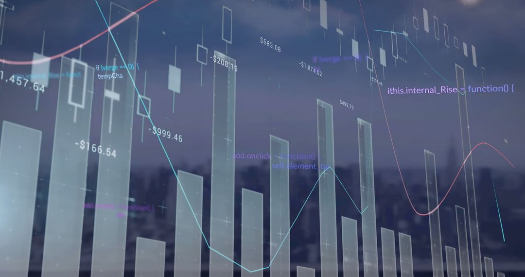 Digital Financial Chart Overlay on Urban Skyline