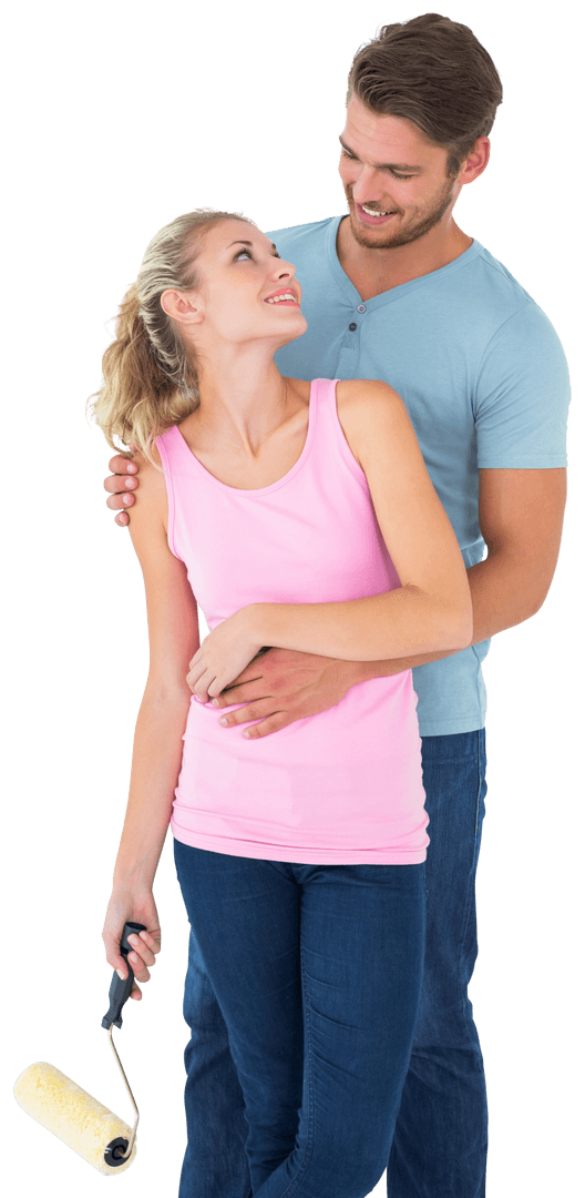 Happy Couple with Paint Roller Transparent Background