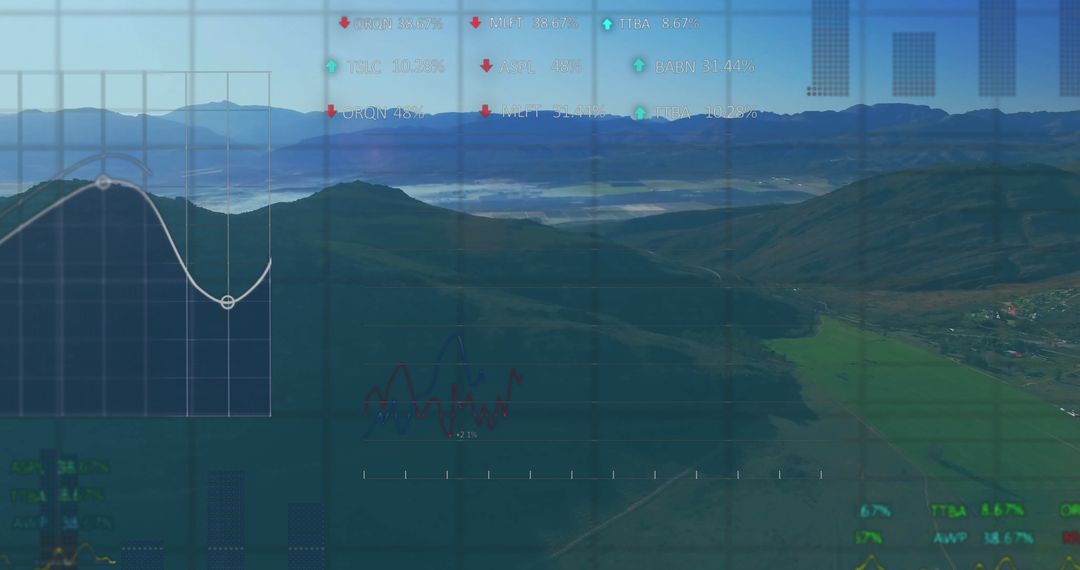 Futuristic Data Visualization over Serene Landscape