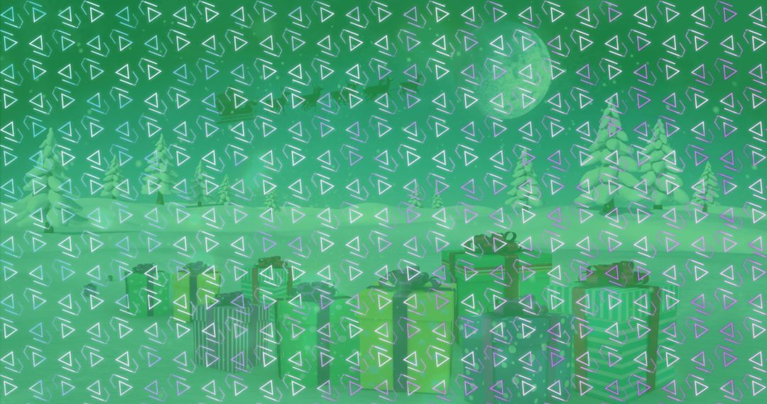 Festive Gifts on Snowy Night with Abstract Triangles