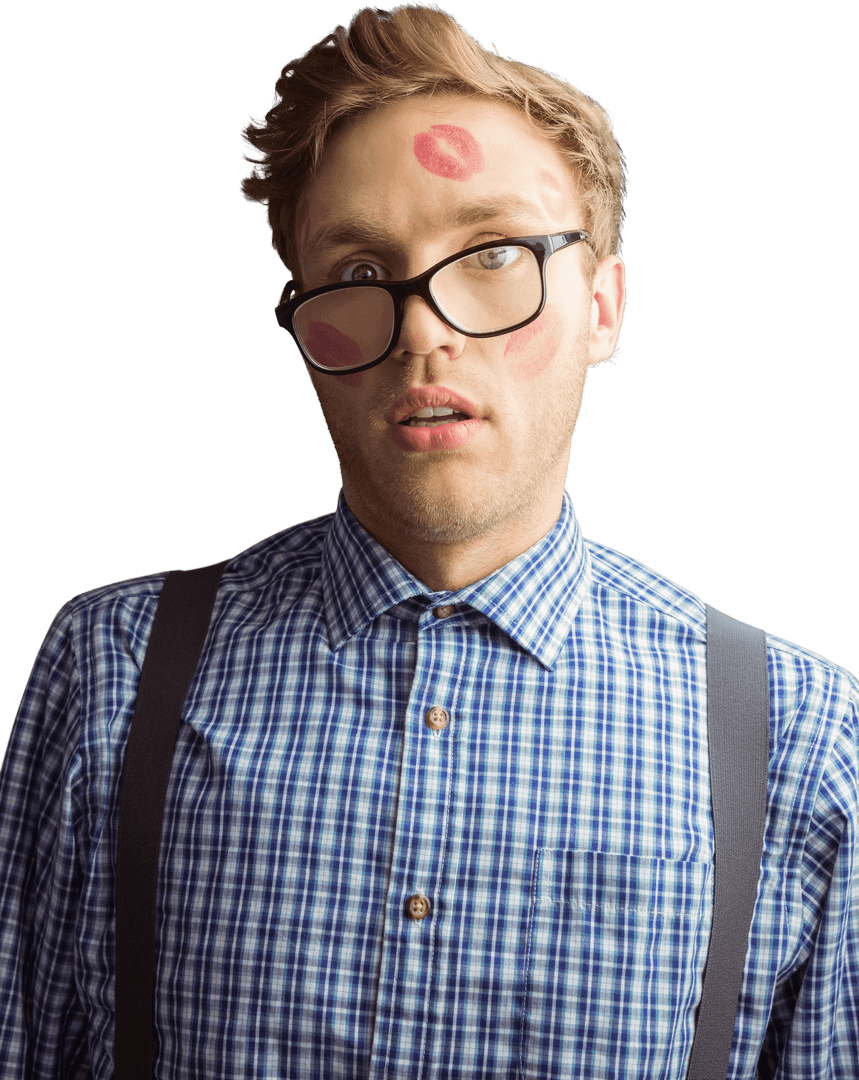 Transparent Geeky Hipster with Lipstick Kisses Expression