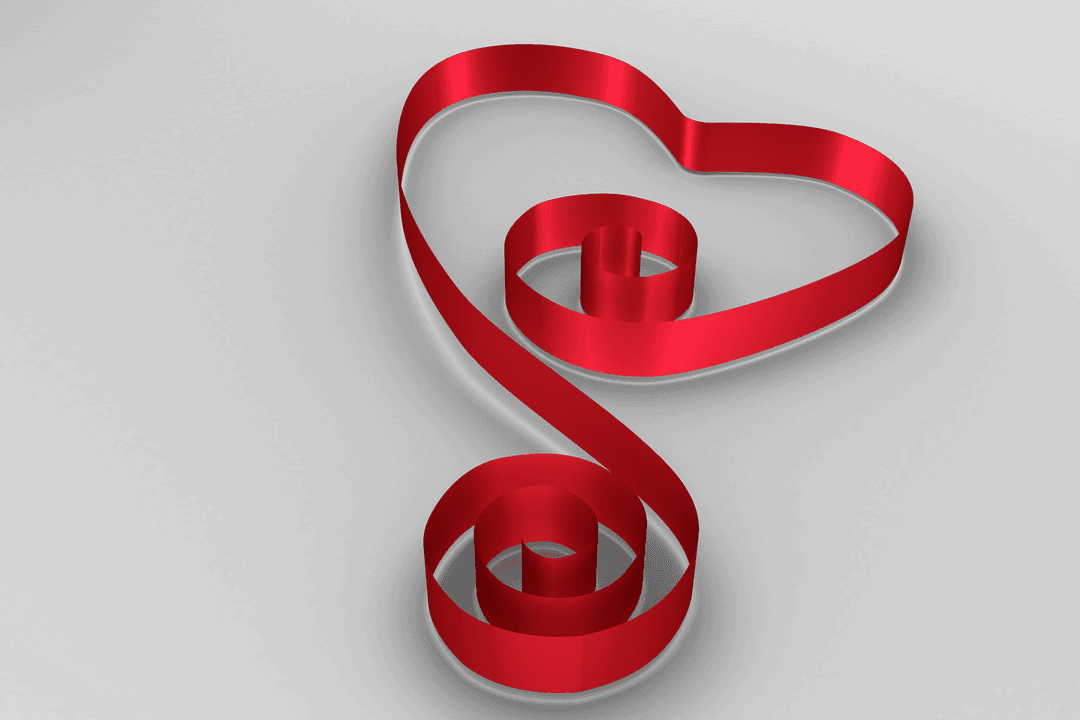Heart Shape in Red Ribbon on Transparent Background