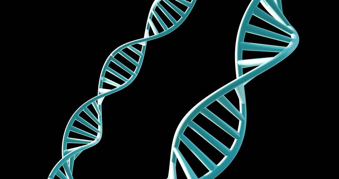 3D Spinning DNA Strands on Black Background with Copy Space