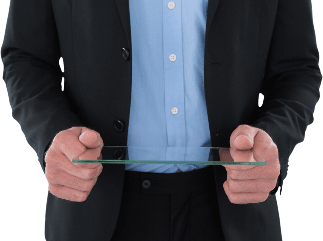 Businessman Holding Transparent Glass Interface Technology