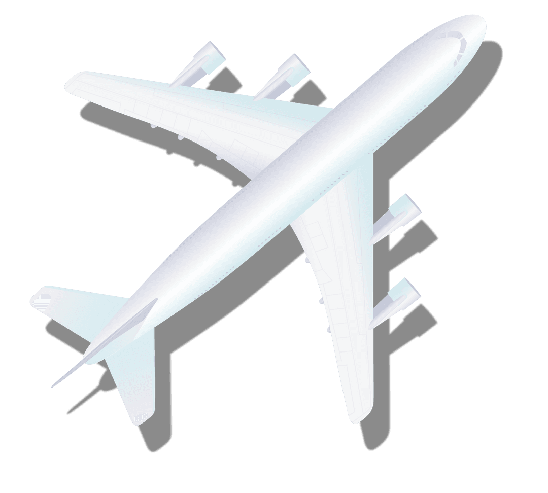 Four-Engine Passenger Jet Top View Transparent Background