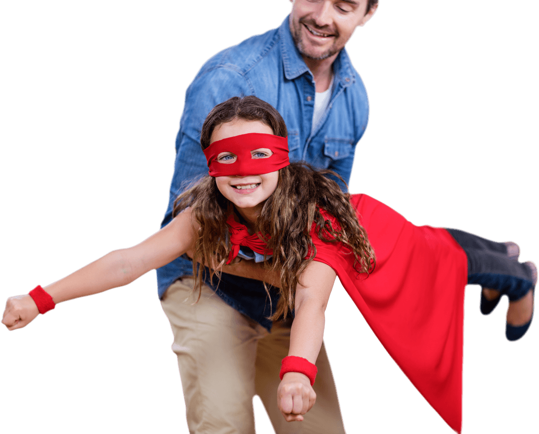Father and Daughter Playing Superheroes with Transparency