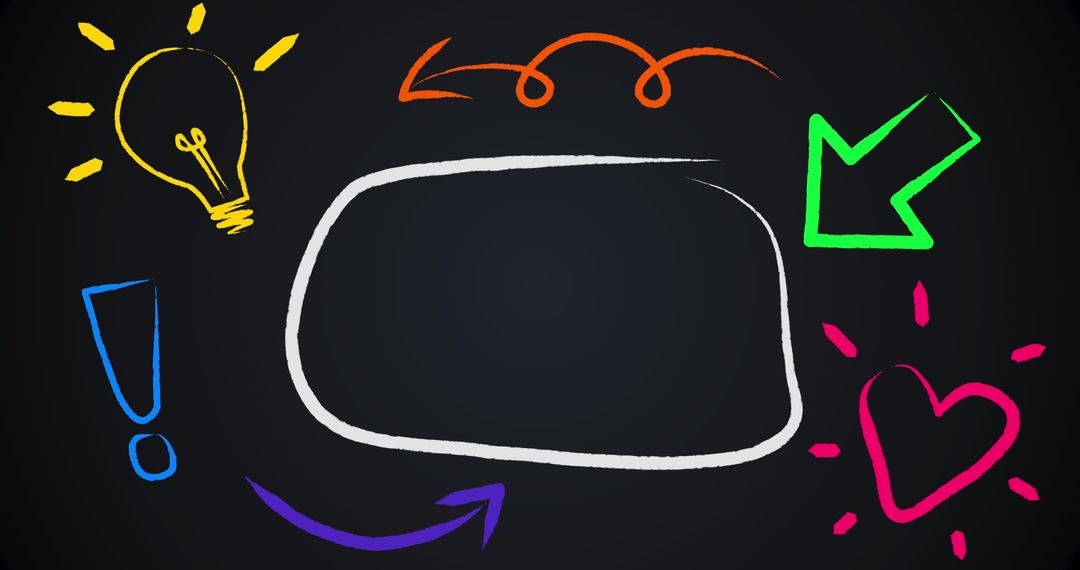 Colorful Icons and Speech Bubble on Black Background