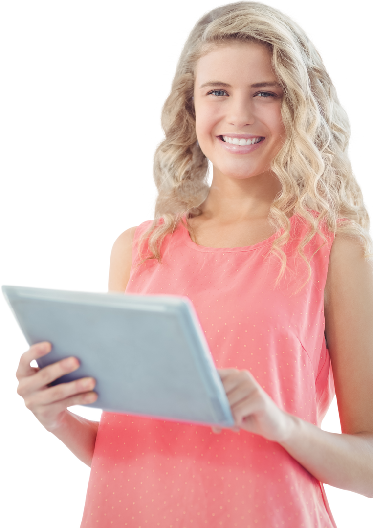 Cheerful Woman Using Tablet with Transparent Background - Download Free Stock Images Pikwizard.com