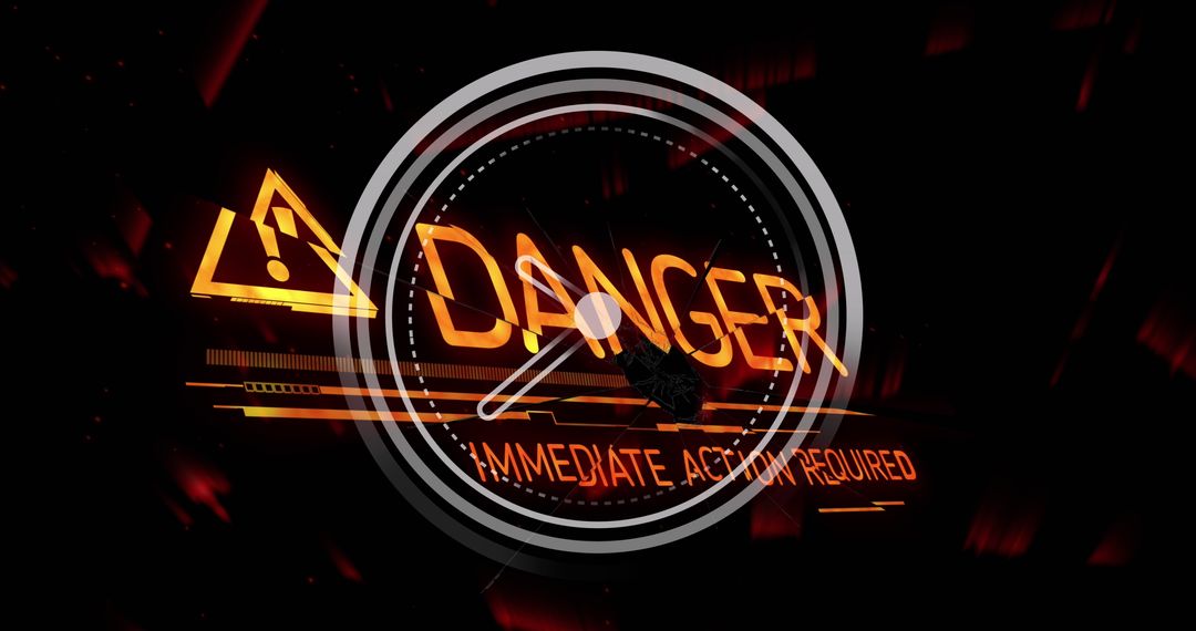 Urgent Danger Warning with Digital Clock Overlay