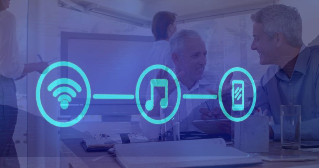 Business Meeting with Digital Network Overlay
