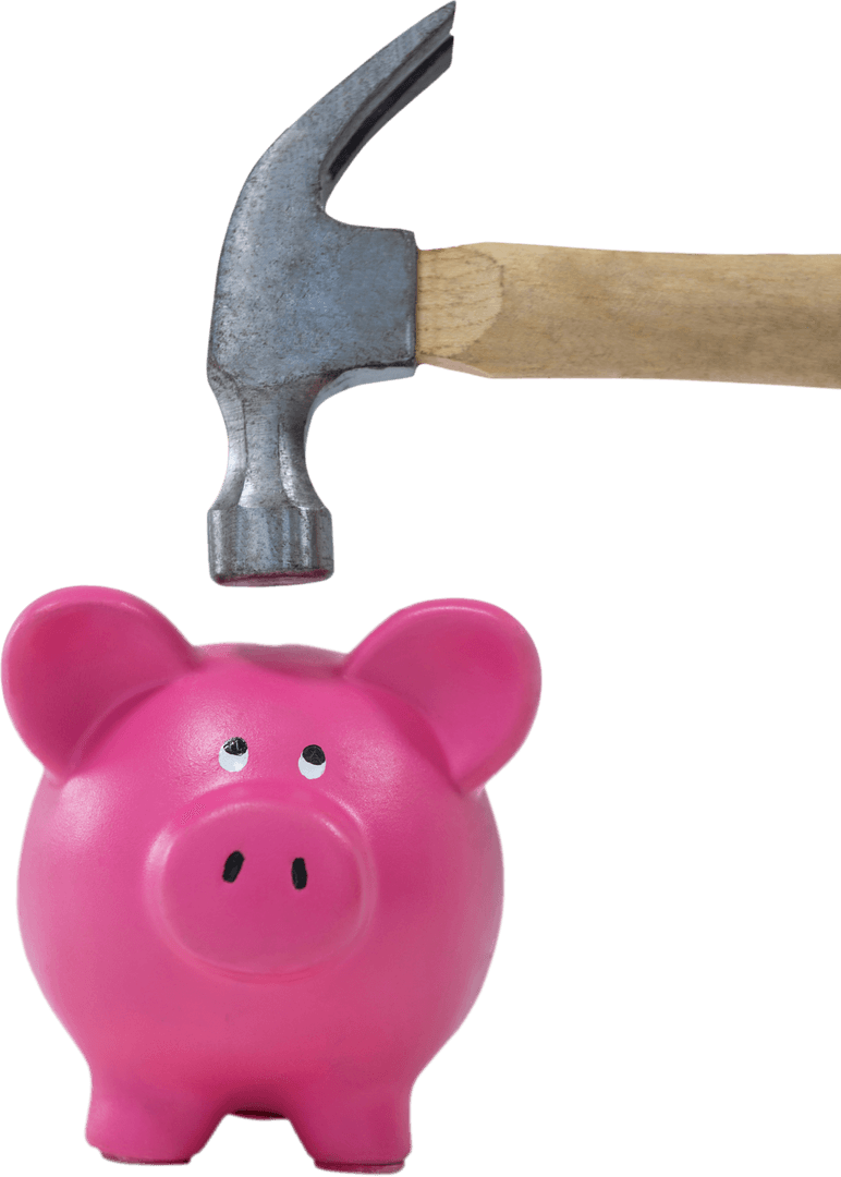 Hammer Approaching Pink Piggy Bank Transparent Background
