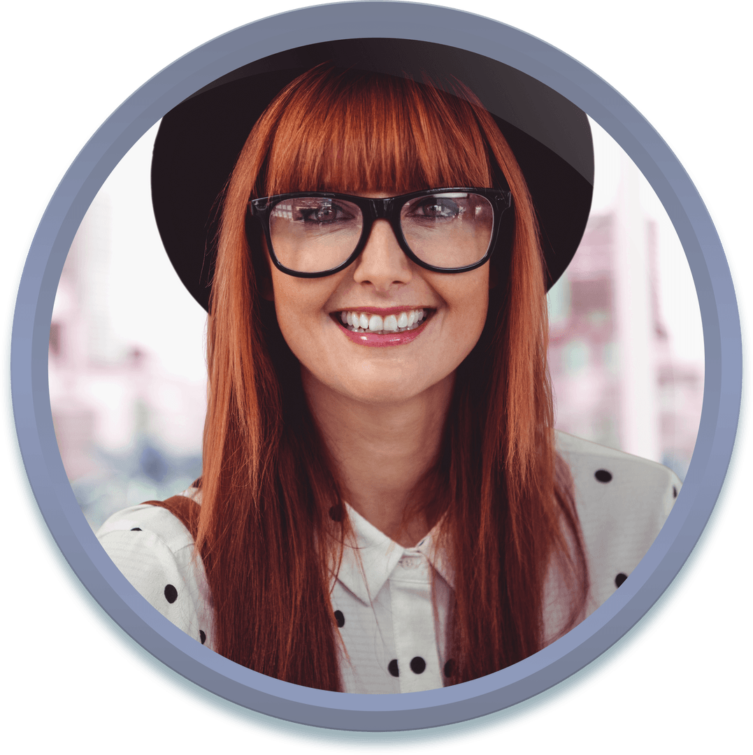 Transparent Smiling Red-haired Woman in Glasses and Hat