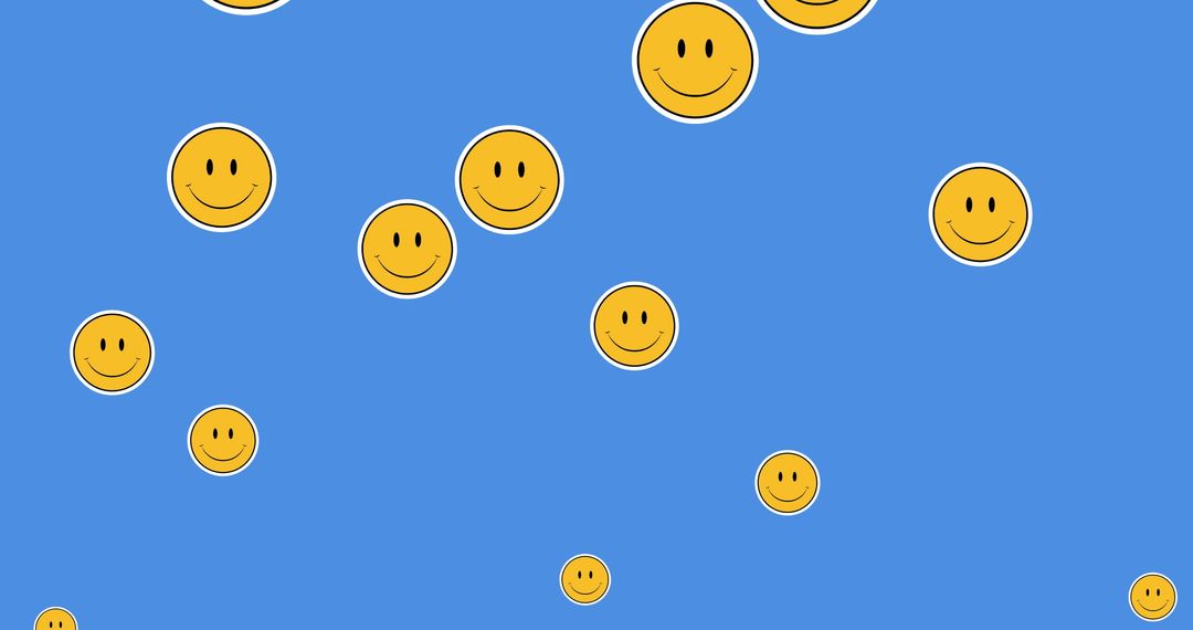 Smiling Emojis Floating on Blue Background