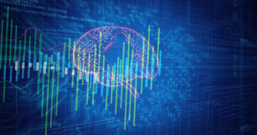 Neon Brain Interface with Charts and Circuitry for AI and Data Analysis