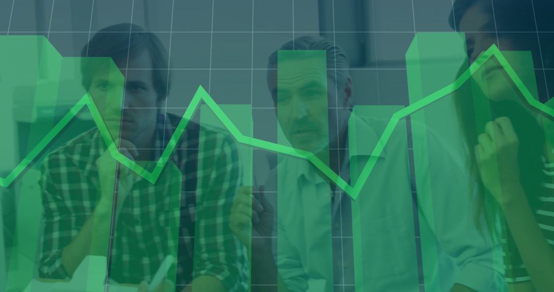 Business Team Analyzing Chart Data with Statistic Overlay