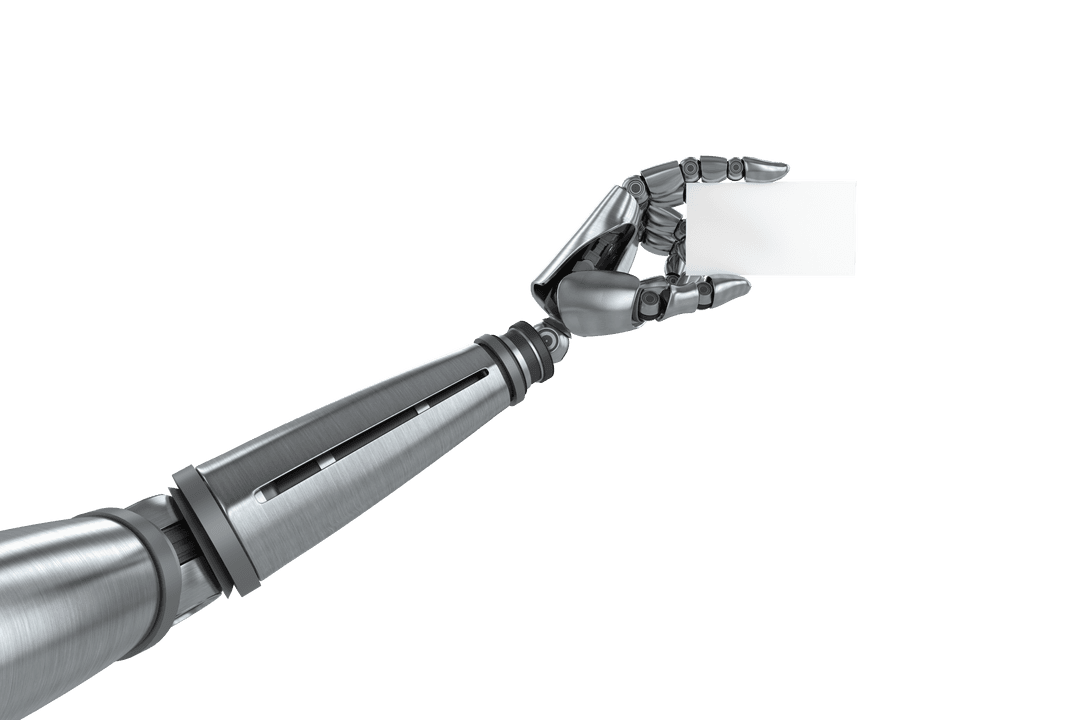 Robot Arm Holding Blank Card with Transparent Background Design