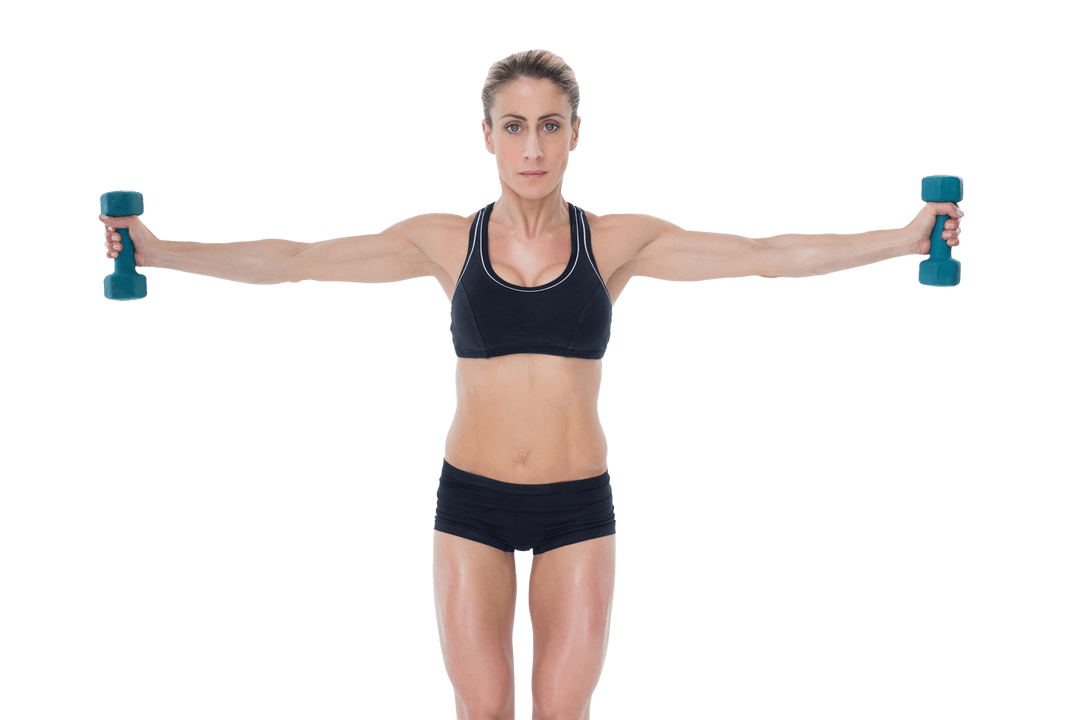 Athletic Blonde Bodybuilder with Dumbbells on Transparent Background