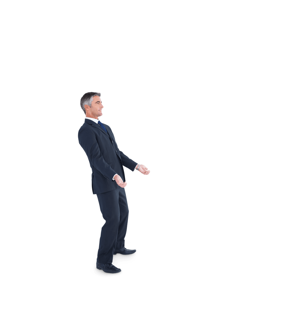 Businessman Sitting in Invisible Office Space Isolated with Suit