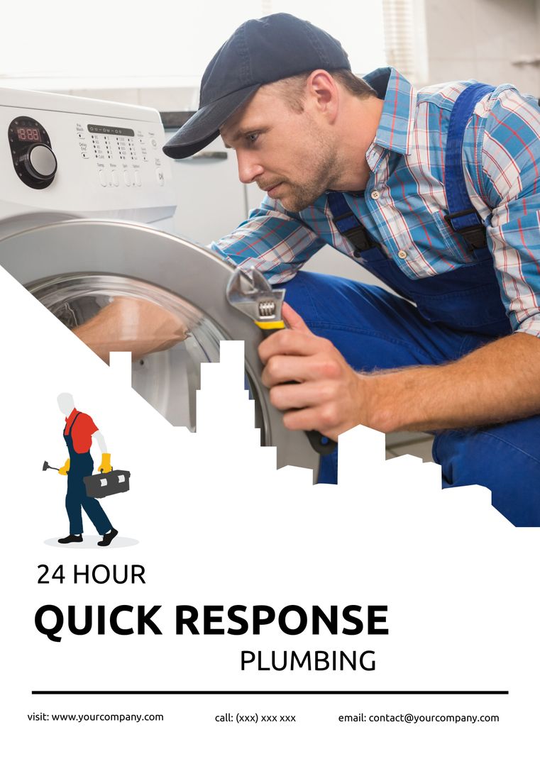 Dedicated Plumber Repairing Washing Machine Emphasizing Quick Response Plumbing - Download Free Stock Templates Pikwizard.com