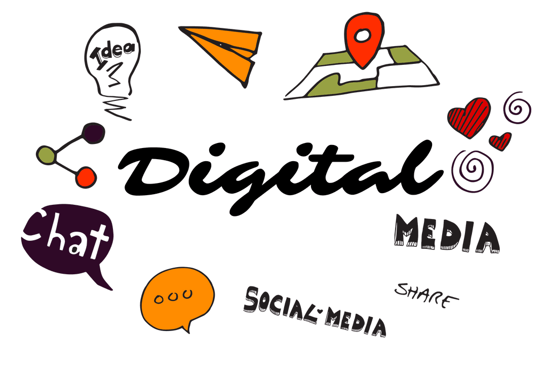 Digital Media Icons on Transparent Background for Social Networks