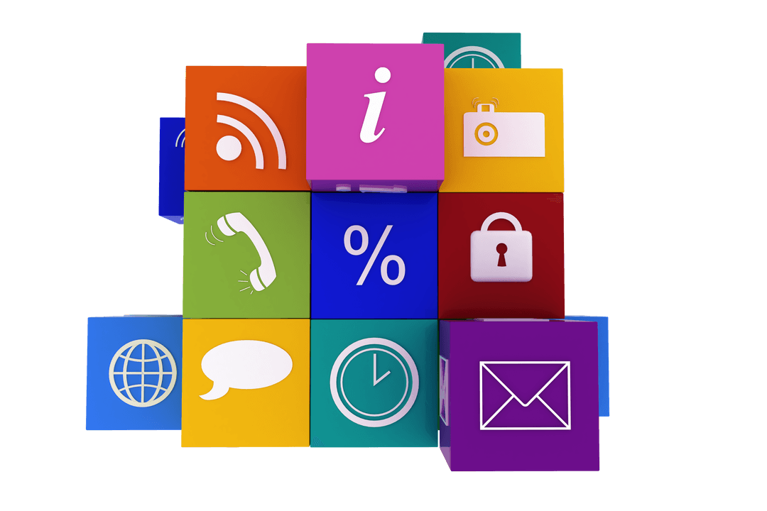 Colorful Digital Icons on Transparent Background for Communication