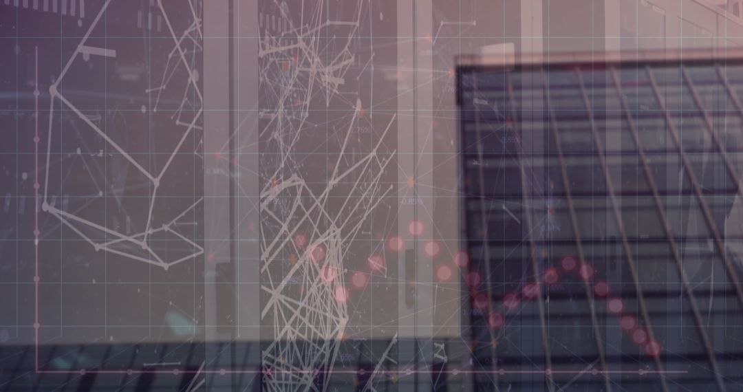Digital Financial Graphs Overlaying Modern Office Architecture