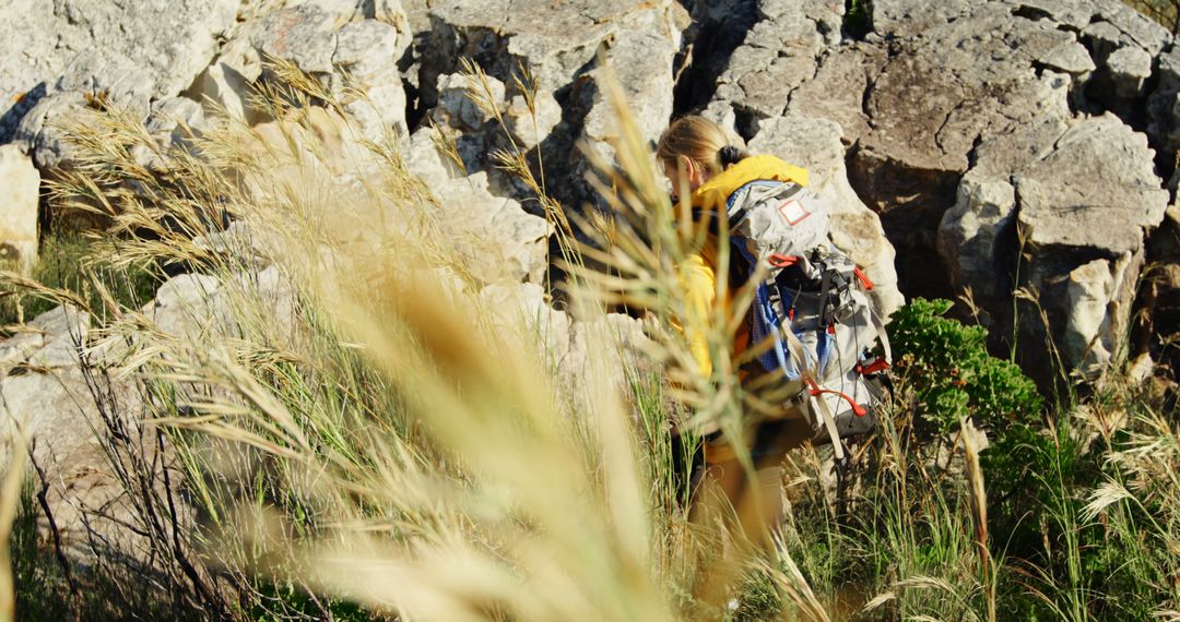 Woman Hiking Through Rocky Terrain in Nature - Free Images, Stock Photos and Pictures on Pikwizard.com