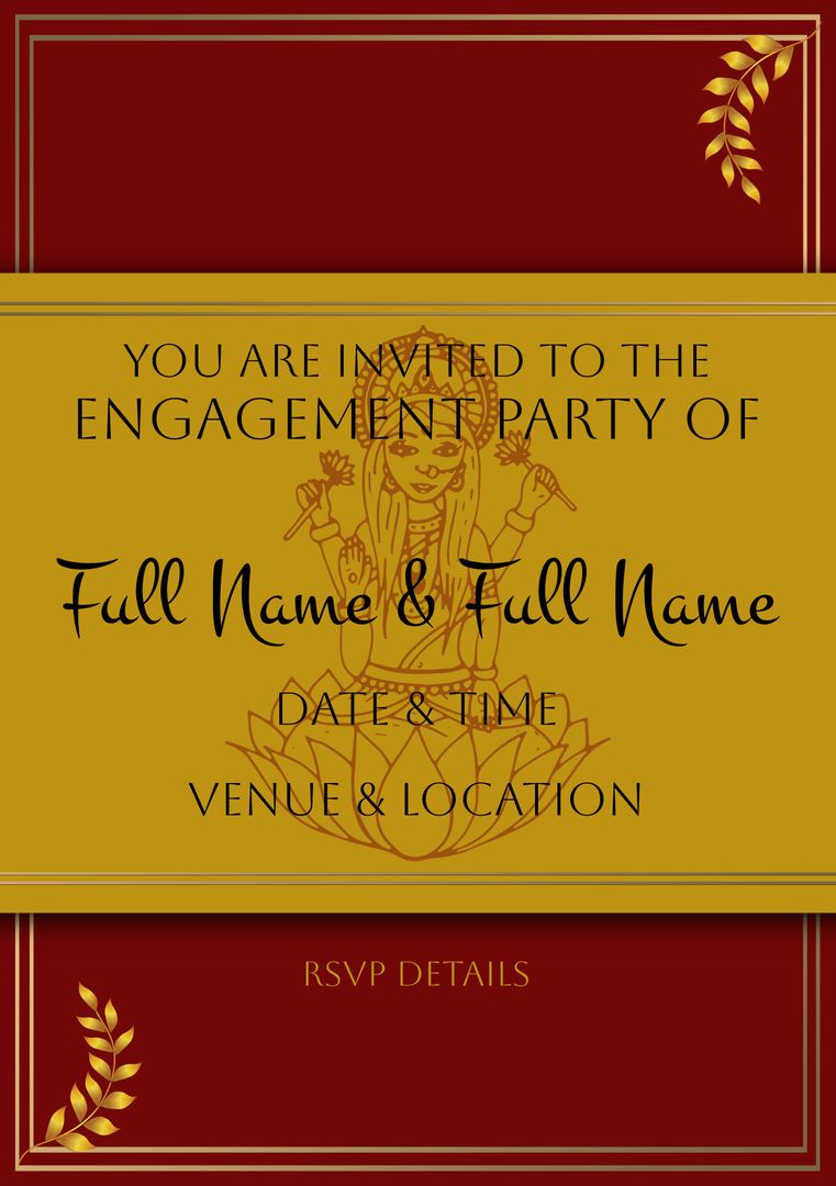 Elegant Indian Engagement Invitation with Floral Motif and Gold Accents - Download Free Stock Templates Pikwizard.com