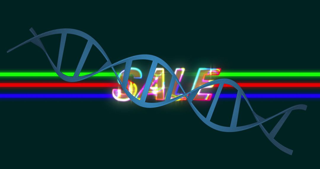Futuristic DNA Helix with Neon SALE Sign in Cyberpunk Style
