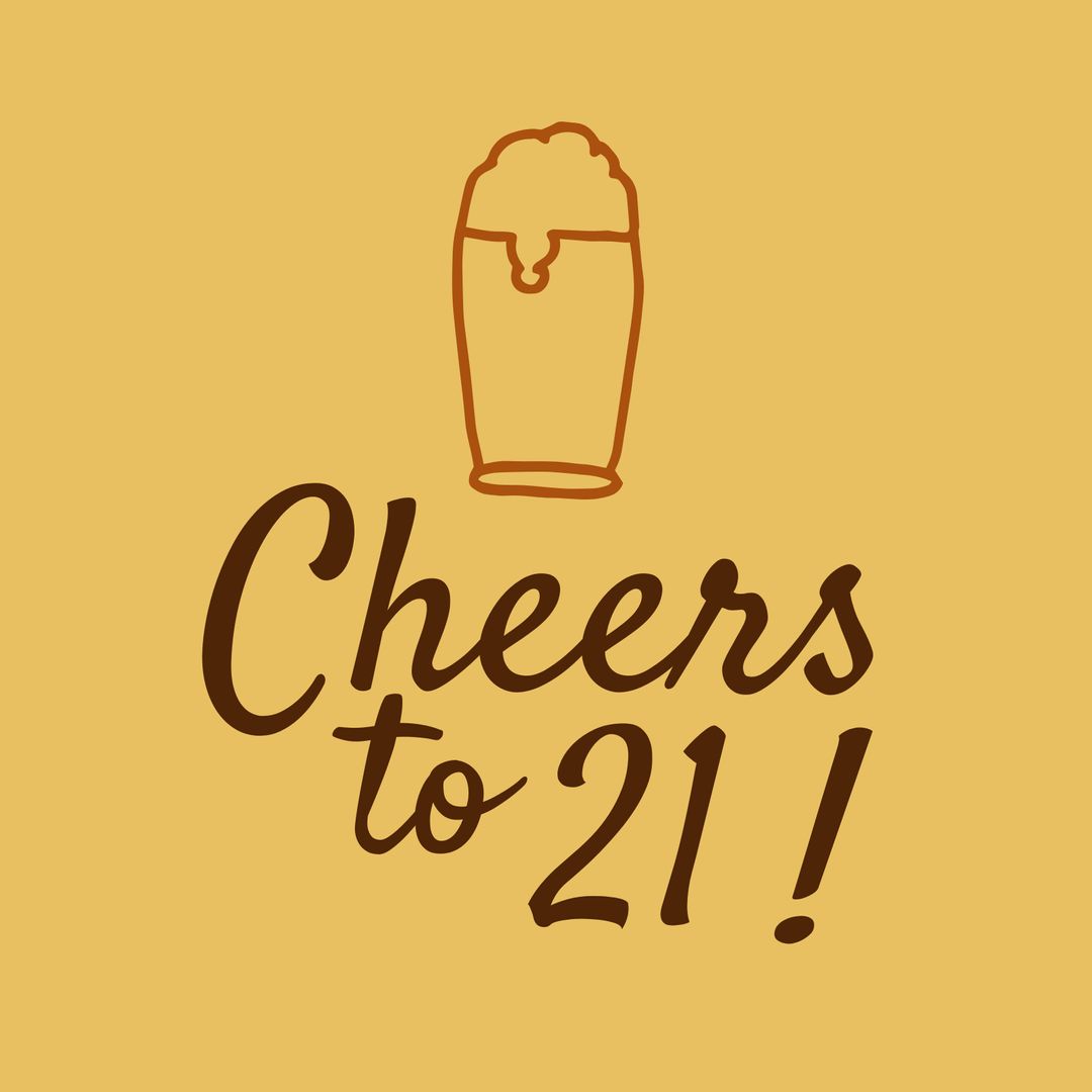 Cheers to 21 Text With Beer Glass on Yellow Background Celebration - Download Free Stock Templates Pikwizard.com