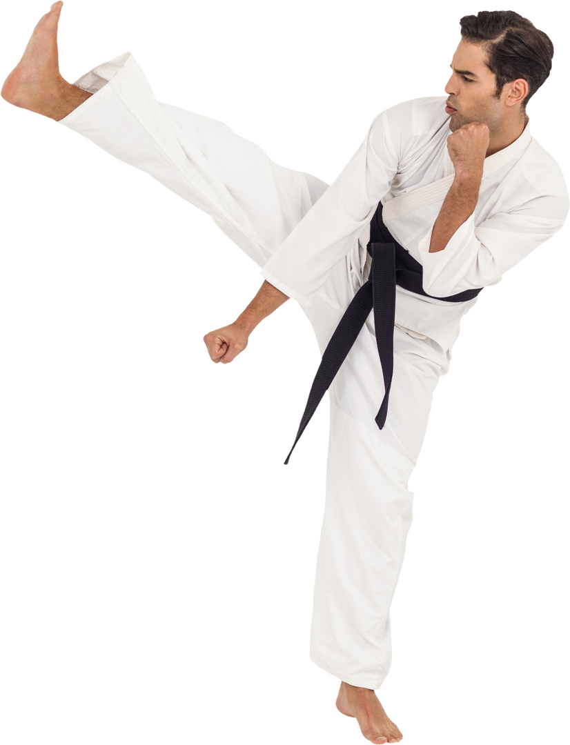 Focused Martial Artist in Karate Kick on Transparent Background - Download Free Stock Images Pikwizard.com