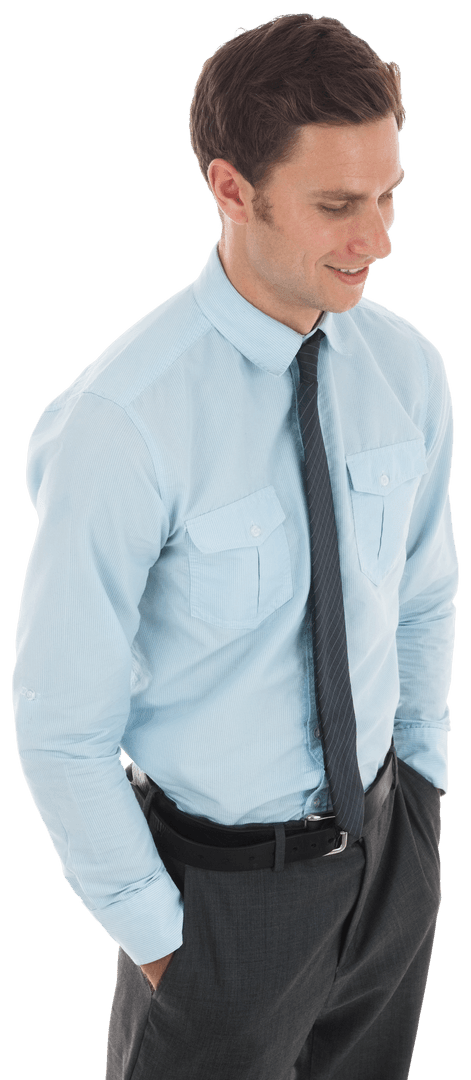 Confident Businessman in Formal Attire Holding Positive Expression