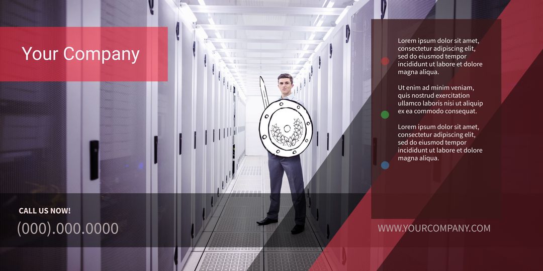 Confident Professional in Data Center with Security Shield