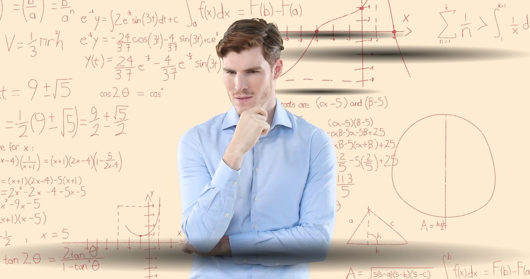 Businessman Analyzing Mathematical Formulas for Strategy