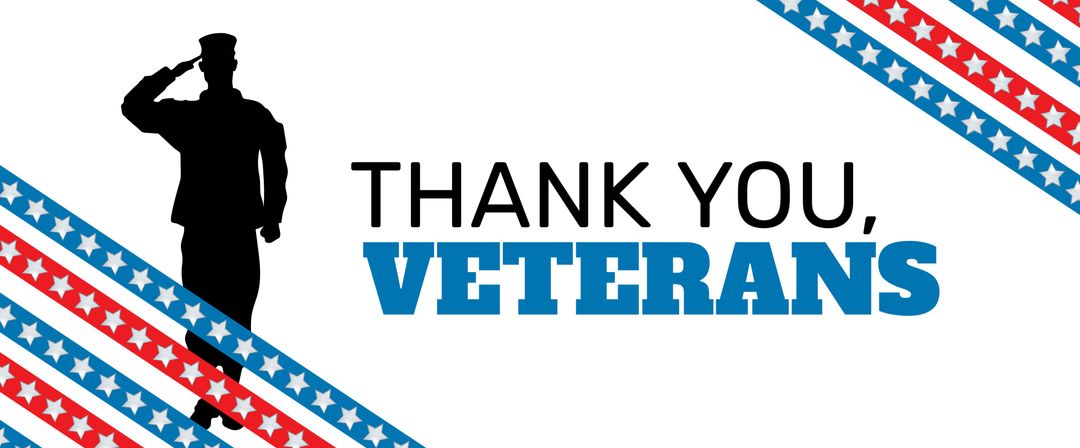 Soldier Silhouette Saluting with Patriotic Banner Thank You Message