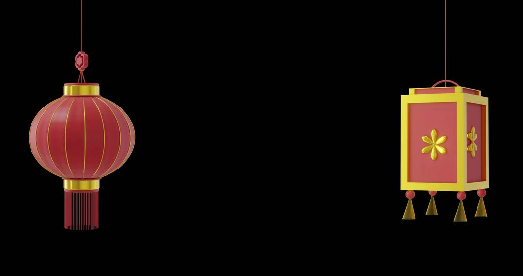 Chinese Red Lanterns with Black Background for Festive Celebration