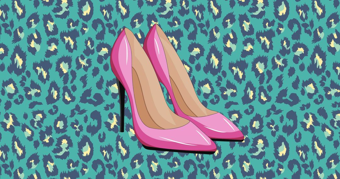 Pink Heels on Stylish Green Leopard Pattern - Free Images, Stock Photos and Pictures on Pikwizard.com