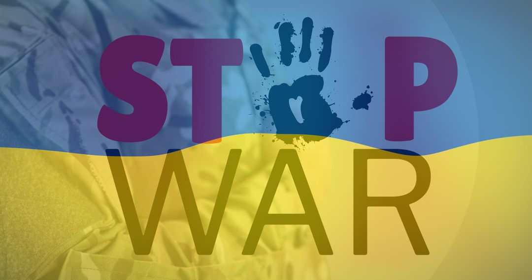 Stop War Message with Ukrainian Flag and Soldier Silhouette