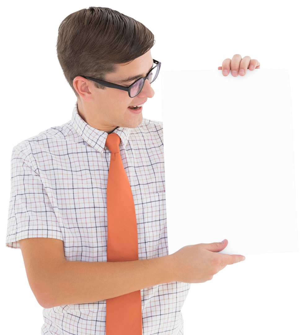 Hipster Guy Displaying Blank Transparent Card with Enthusiasm - Download Free Stock Images Pikwizard.com