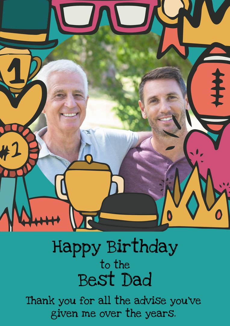 Happy Birthday Card with Smiling Father and Adult Son - Download Free Stock Templates Pikwizard.com