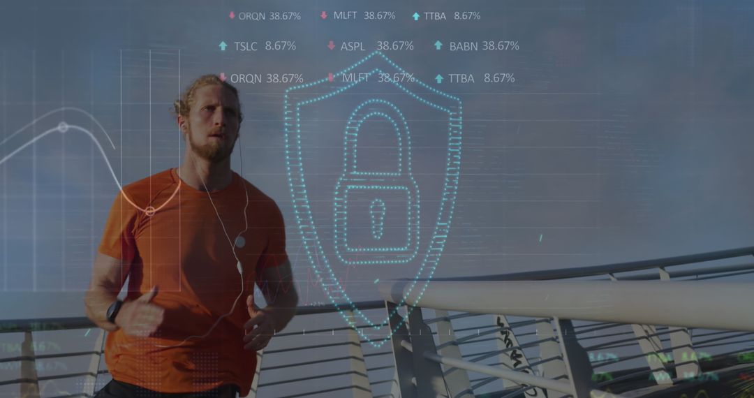 Runner Embracing Technology with Data Overlay in Cityscape