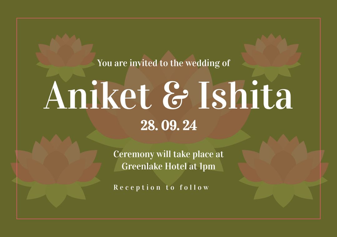 Elegant Wedding Invitation with Lotus Flowers on Green Background - Download Free Stock Templates Pikwizard.com