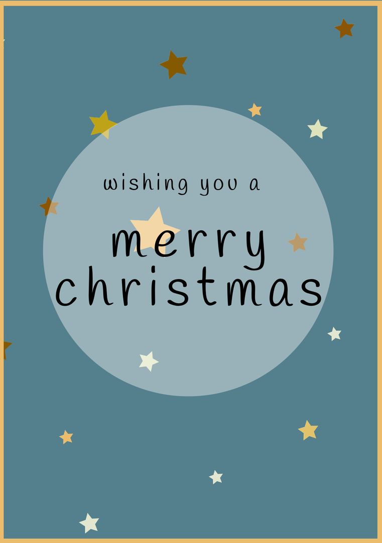 Merry Christmas Greetings with Stars on Blue Background