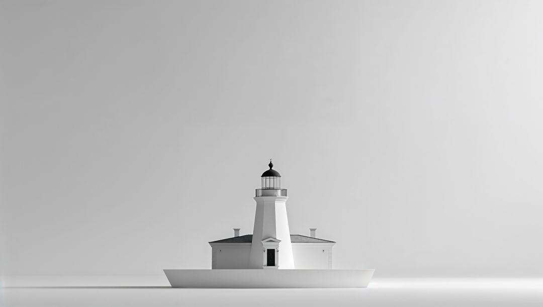 Minimalist White Lighthouse Model on Pale Backdrop