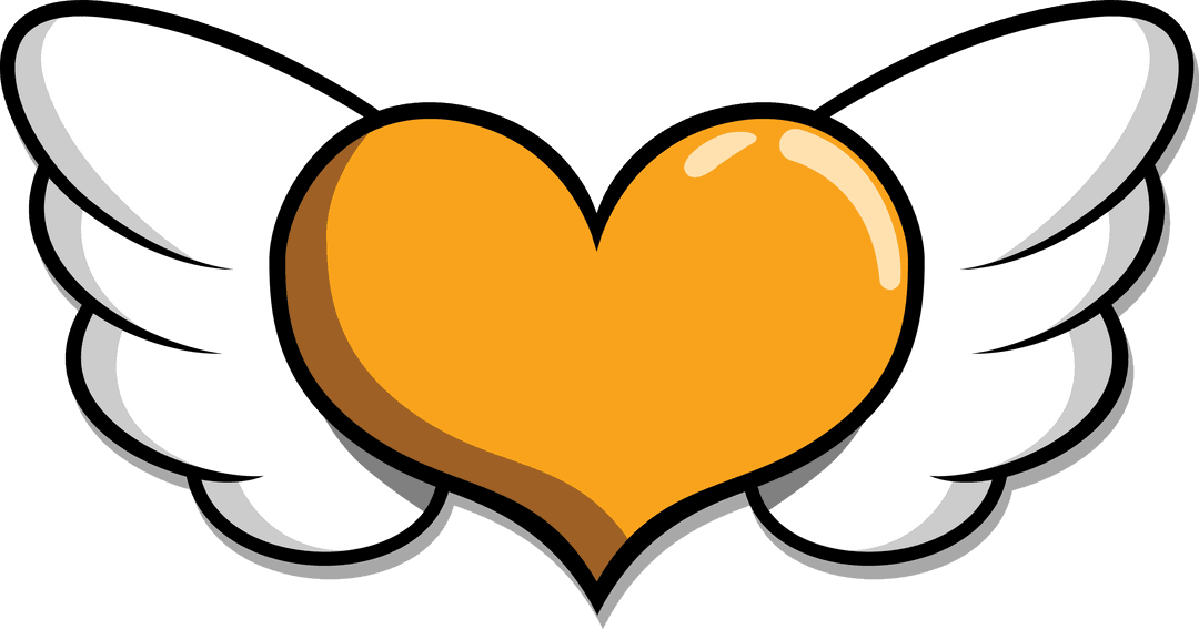 Orange Heart with Wings Illustration on Transparent Background