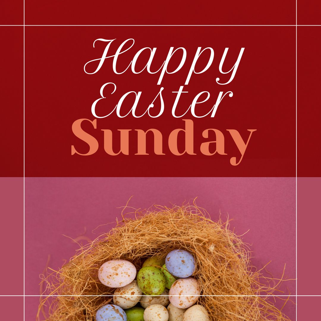 Happy Easter Sunday Text with Colorful Eggs in Nest - Download Free Stock Templates Pikwizard.com