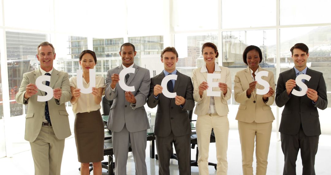 Diverse Business Team Holding Success Sign in Modern Office - Free Images, Stock Photos and Pictures on Pikwizard.com