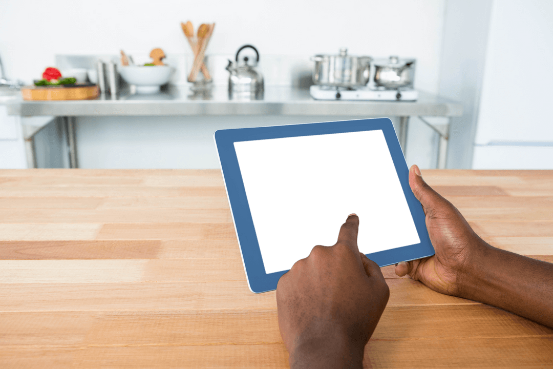 Transparent Digital Tablet in Kitchen Scene