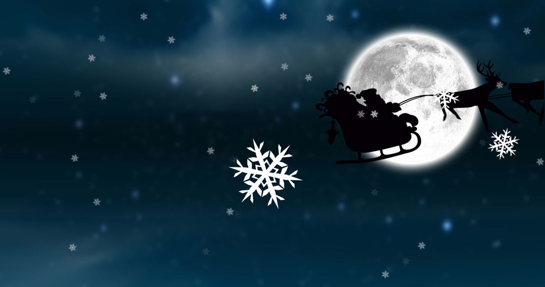 Santa in Sleigh with Reindeer Flying Against Full Moon - Free Images, Stock Photos and Pictures on Pikwizard.com