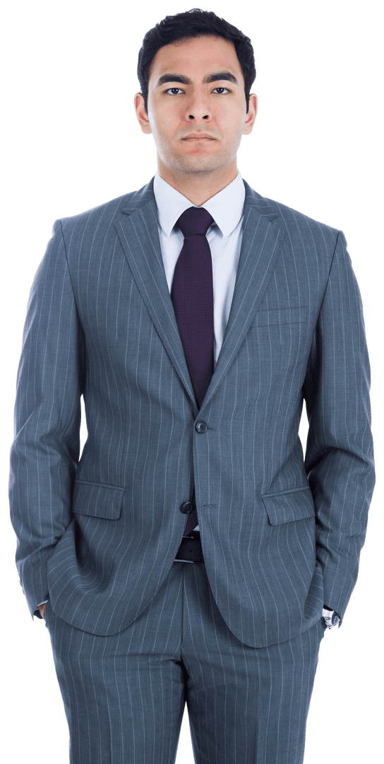 Serious Businessman in Suit with Hands in Pockets, Transparent Background